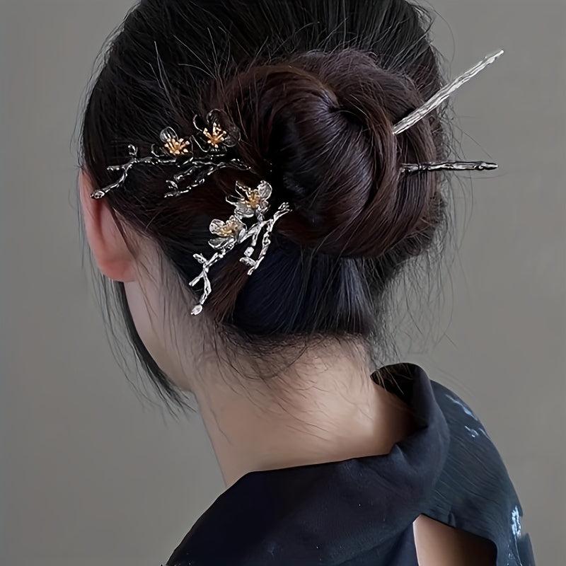 Plum Flower Hair Pin Hair Bun Holder Vintage Alloy Hair Styling Accessory