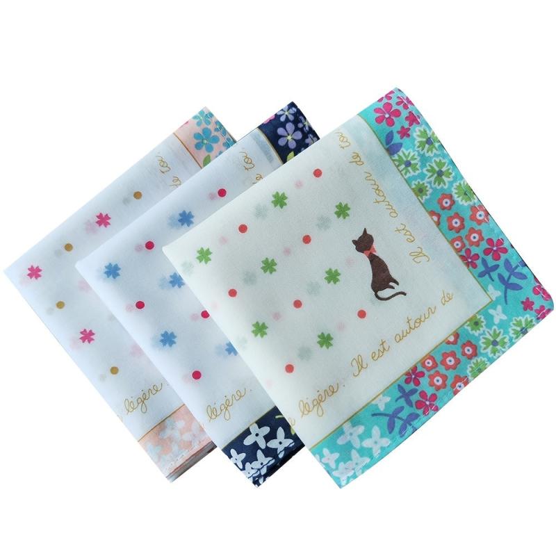 3PCS Women's Printed Handkerchief 60 Counts Colorul Soft Sweat absorbing