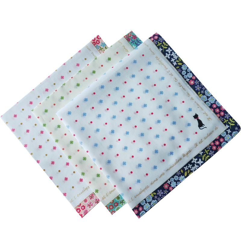 3PCS Women's Printed Handkerchief 60 Counts Colorul Soft Sweat absorbing