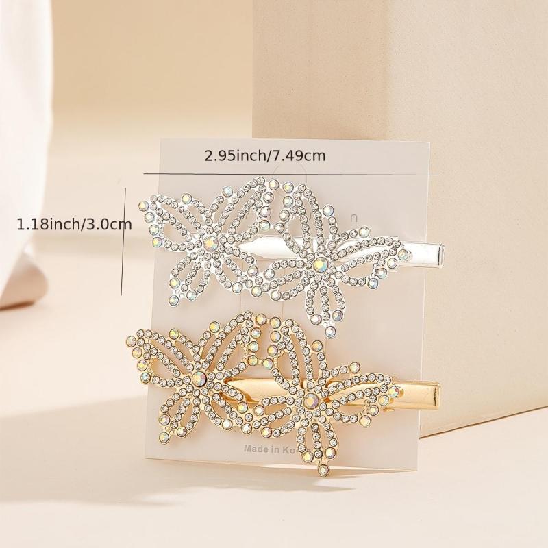 Butterfly Rhinestone Metal Hair Clip Hair Accessories For Women 2pcs