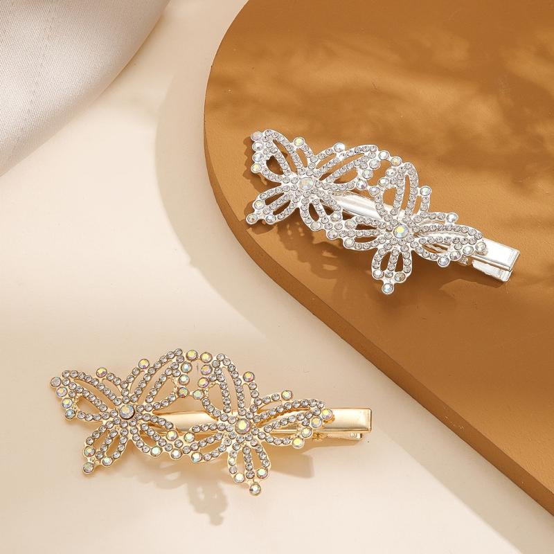 Butterfly Rhinestone Metal Hair Clip Hair Accessories For Women 2pcs