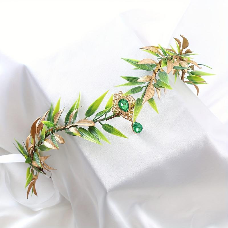 Chinese Style Crystal Hair Band Green Wreath Headband