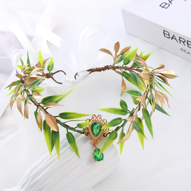 Chinese Style Crystal Hair Band Green Wreath Headband
