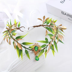 Chinese Style Crystal Hair Band Green Wreath Headband