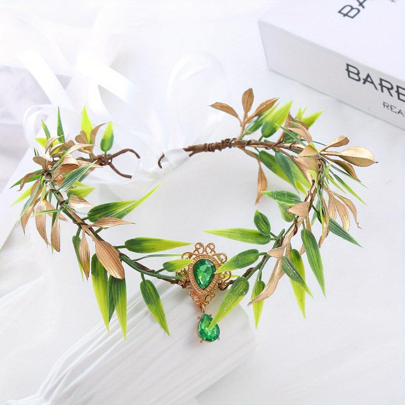 Chinese Style Crystal Hair Band Green Wreath Headband