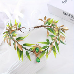 Chinese Style Crystal Hair Band Green Wreath Headband