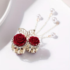 Rose Flocking Hair Claw with Faux Pearl Pendant