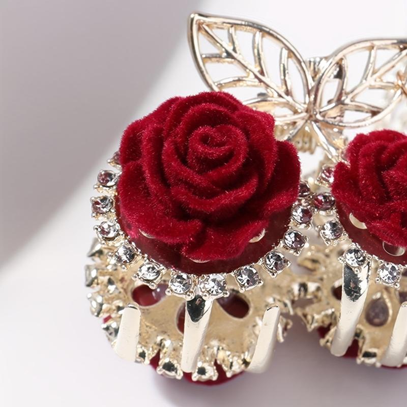 Rose Flocking Hair Claw with Faux Pearl Pendant