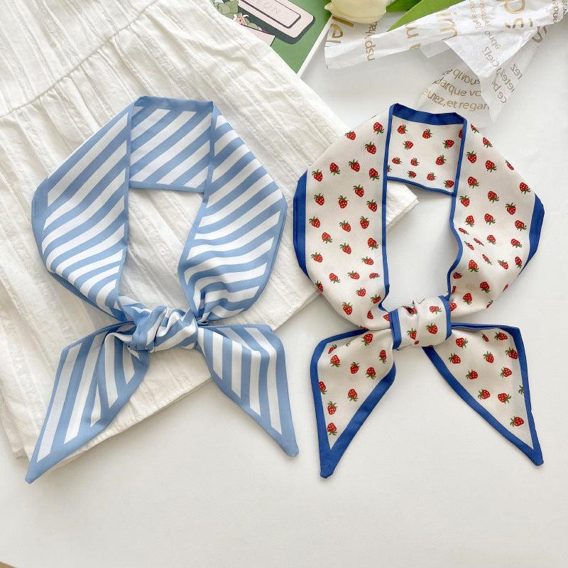 Houndstooth Pattern Hair Scarf Striped Neck Scarf Strawberry Print Headdress