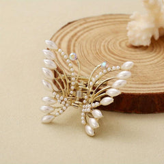 Butterfly Shark Claw Metal Hair Claw Faux Pearl Decor Hair Claw