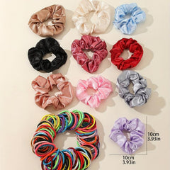 110pcs Hair Tie Set Solid Satin Scrunchies Elastic Ponytail Holder