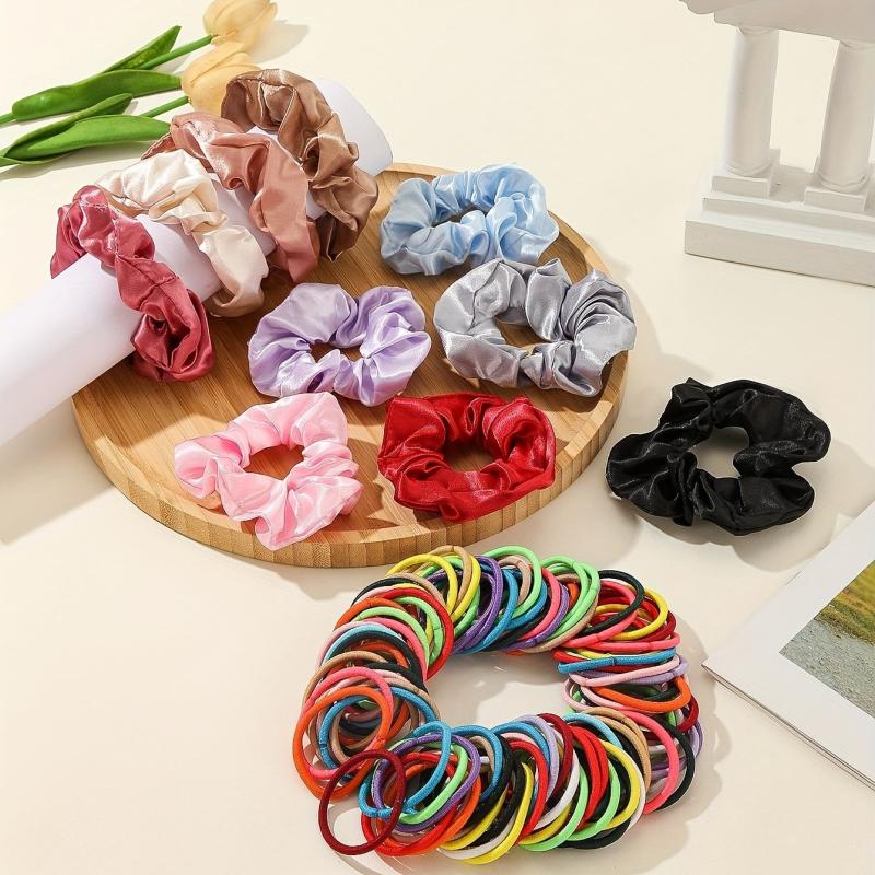 110pcs Hair Tie Set Solid Satin Scrunchies Elastic Ponytail Holder
