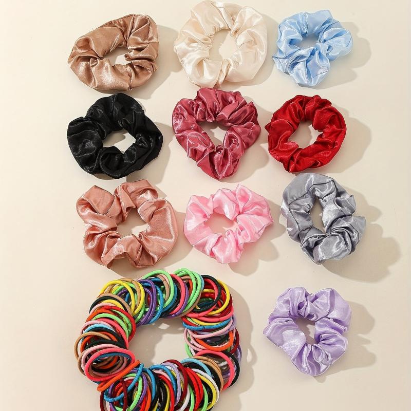 110pcs Hair Tie Set Solid Satin Scrunchies Elastic Ponytail Holder