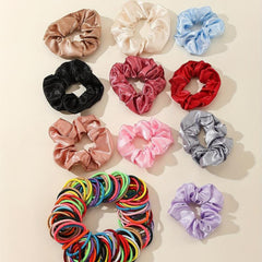 110pcs Hair Tie Set Solid Satin Scrunchies Elastic Ponytail Holder