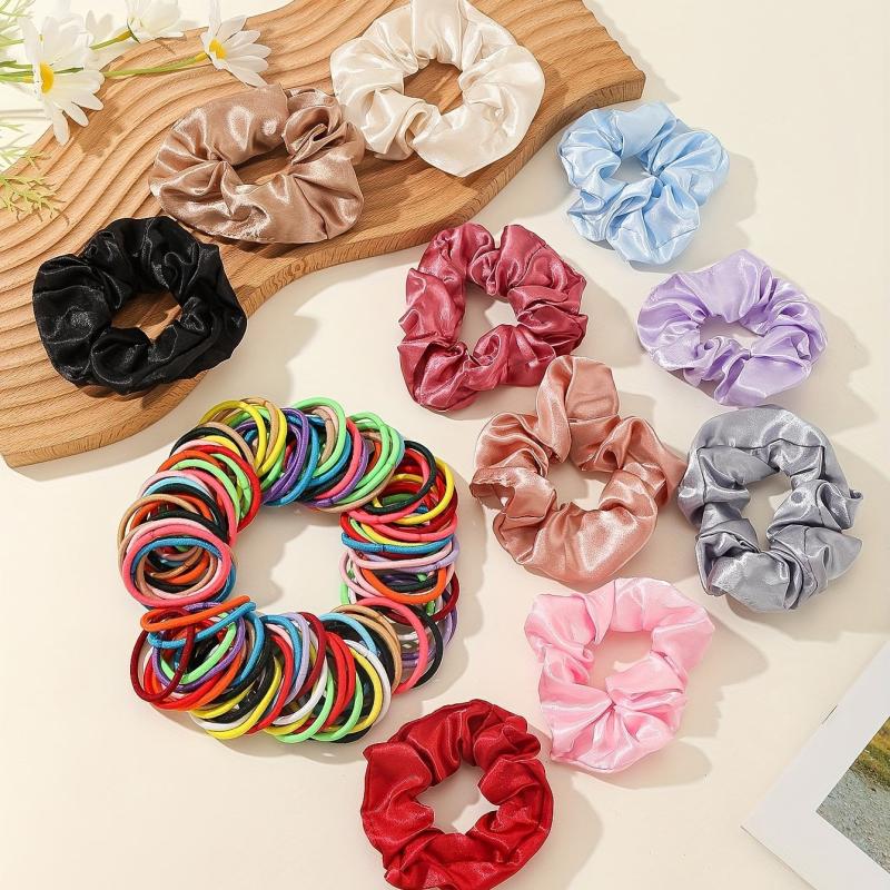 110pcs Hair Tie Set Solid Satin Scrunchies Elastic Ponytail Holder
