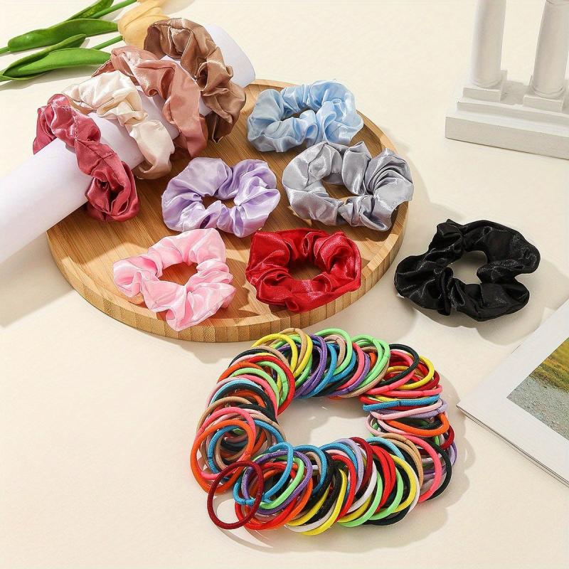 110pcs Hair Tie Set Solid Satin Scrunchies Elastic Ponytail Holder