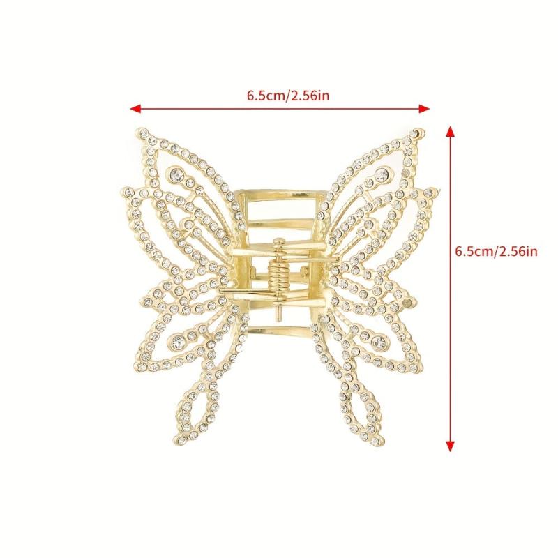 Medium Hair Claw Clip Butterfly Style Non Slip Rhinestone Pearl Decor Barrettes