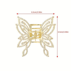 Medium Hair Claw Clip Butterfly Style Non Slip Rhinestone Pearl Decor Barrettes