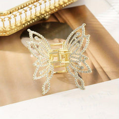 Medium Hair Claw Clip Butterfly Style Non Slip Rhinestone Pearl Decor Barrettes