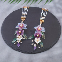 Chinese Style Flower Hair Clip with Beads Pendant