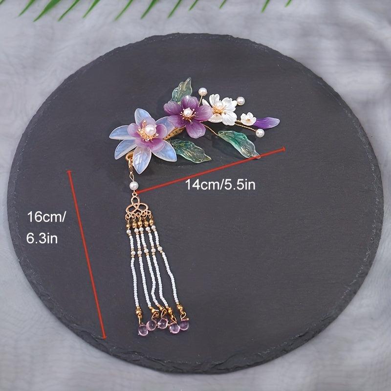 Chinese Style Flower Hair Clip with Beads Pendant