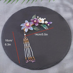 Chinese Style Flower Hair Clip with Beads Pendant