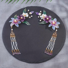 Chinese Style Flower Hair Clip with Beads Pendant
