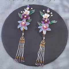Chinese Style Flower Hair Clip with Beads Pendant