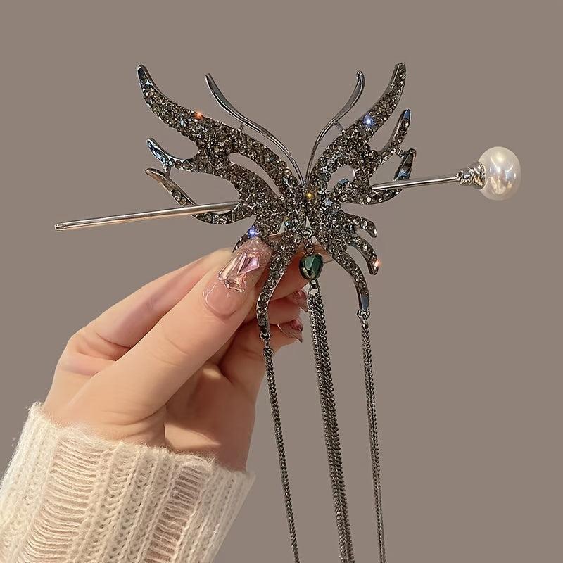 Vintage Tassel Faux Pearl Hairpin Chinese Style Hair Claw Clip