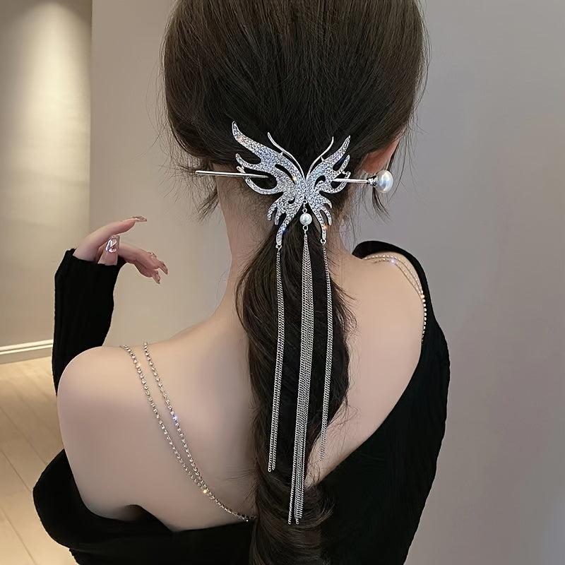 Vintage Tassel Faux Pearl Hairpin Chinese Style Hair Claw Clip