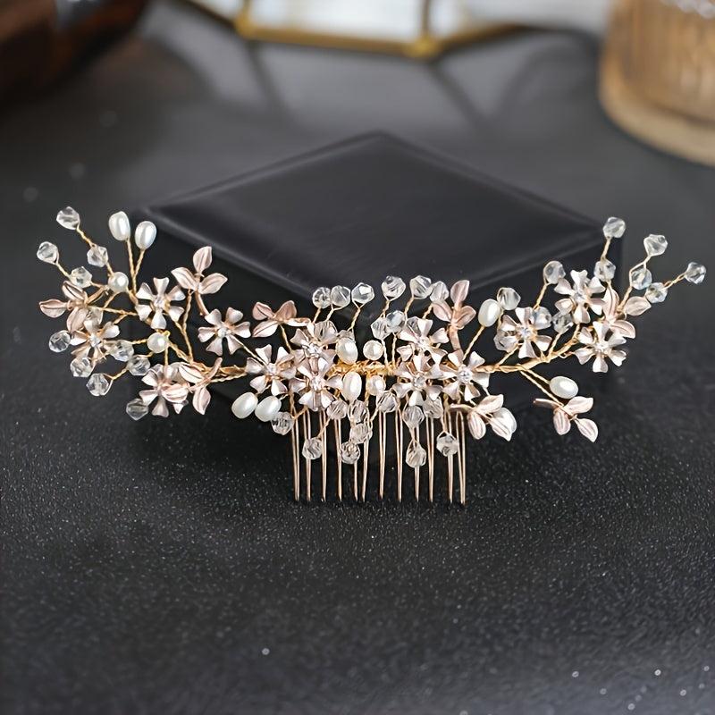 Rhinestone Faux Pearl Hair Comb Wedding Headwear