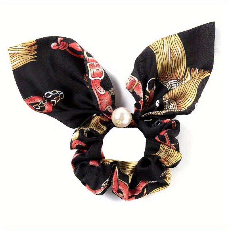 Faux Pearl Bow Satin Scrunchies Boho Style Hair Tie