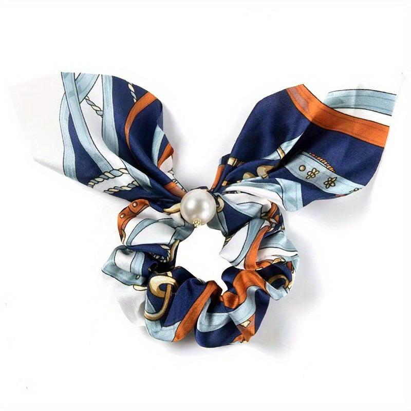 Faux Pearl Bow Satin Scrunchies Boho Style Hair Tie