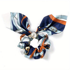 Faux Pearl Bow Satin Scrunchies Boho Style Hair Tie