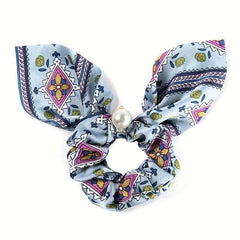 Faux Pearl Bow Satin Scrunchies Boho Style Hair Tie