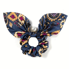 Faux Pearl Bow Satin Scrunchies Boho Style Hair Tie