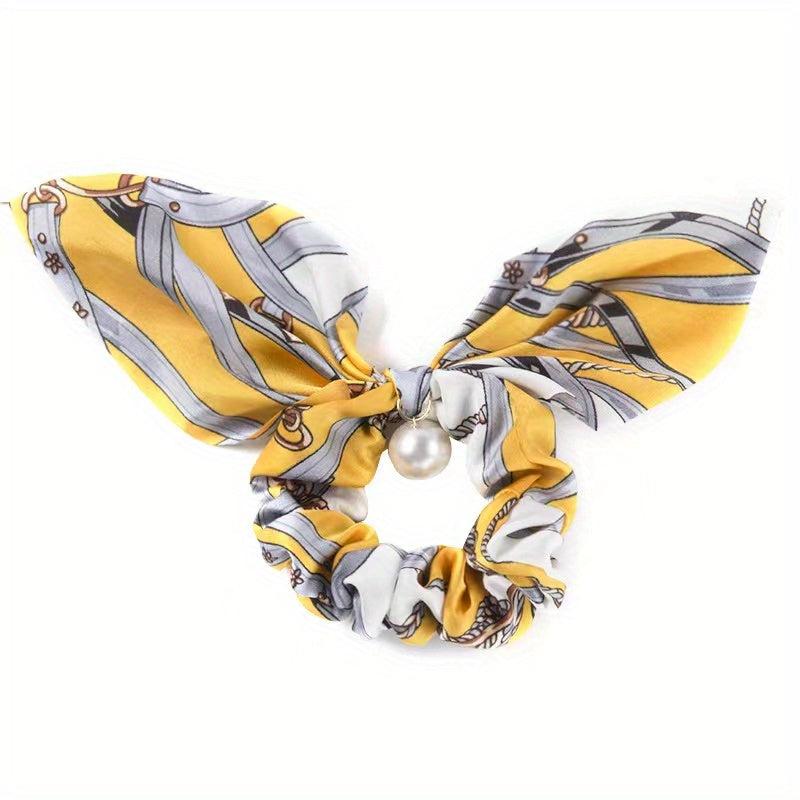 Faux Pearl Bow Satin Scrunchies Boho Style Hair Tie