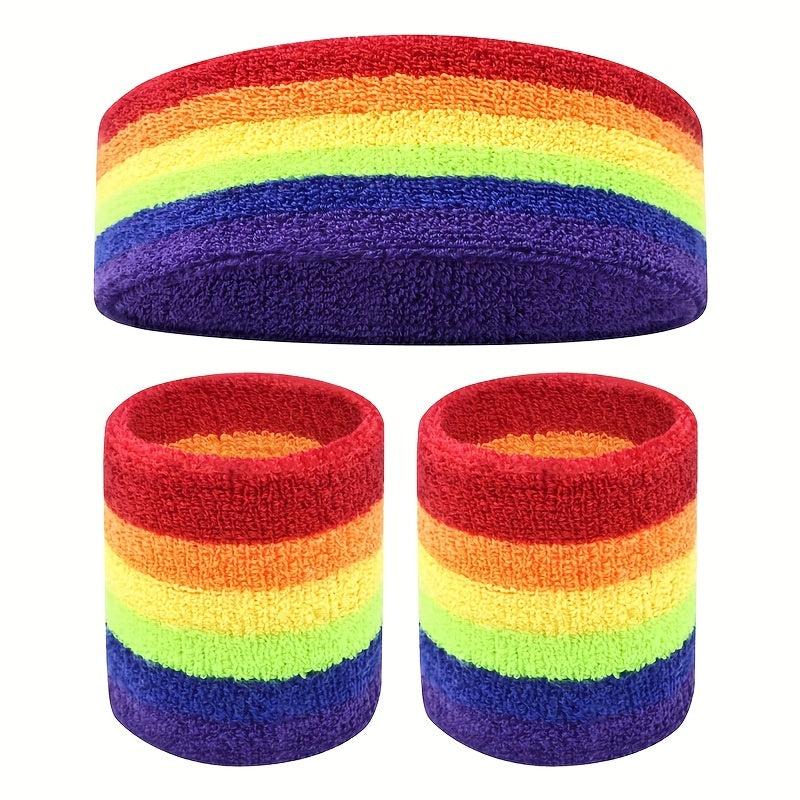 Rainbow Sweat Absorption Headband Stretchy Yoga Fitness Exercise Sweatband