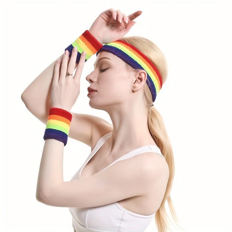 Rainbow Sweat Absorption Headband Stretchy Yoga Fitness Exercise Sweatband