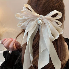 Bow & Faux Pearl Hair Clip French Barrette Hair Pin