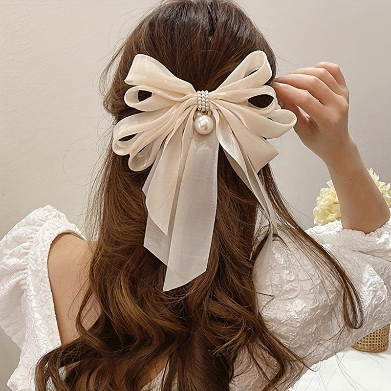 Bow & Faux Pearl Hair Clip French Barrette Hair Pin