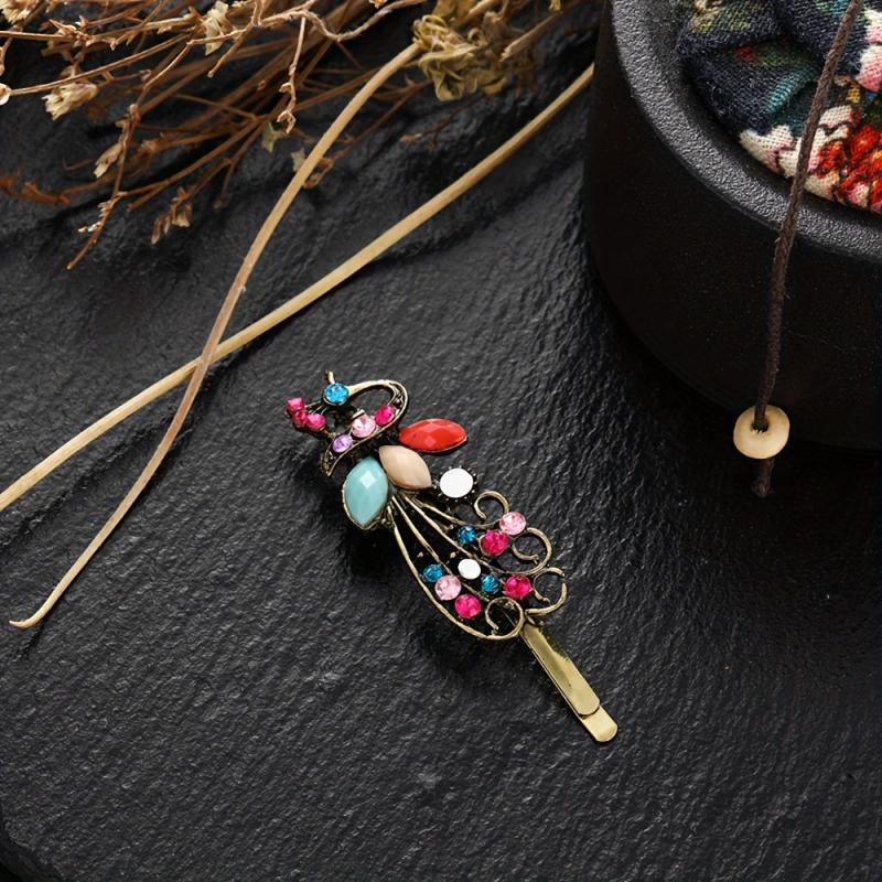 Retro Peacock Hair Clip Rhinestone Bobby Pin Barrette Hair Barrette Hair Slides