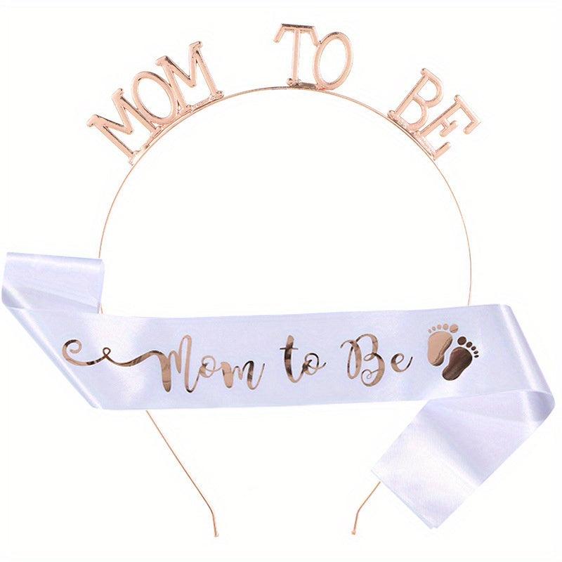 MOM TO BE Headband Sash Set Mother Style Headdress Ribbon Suit
