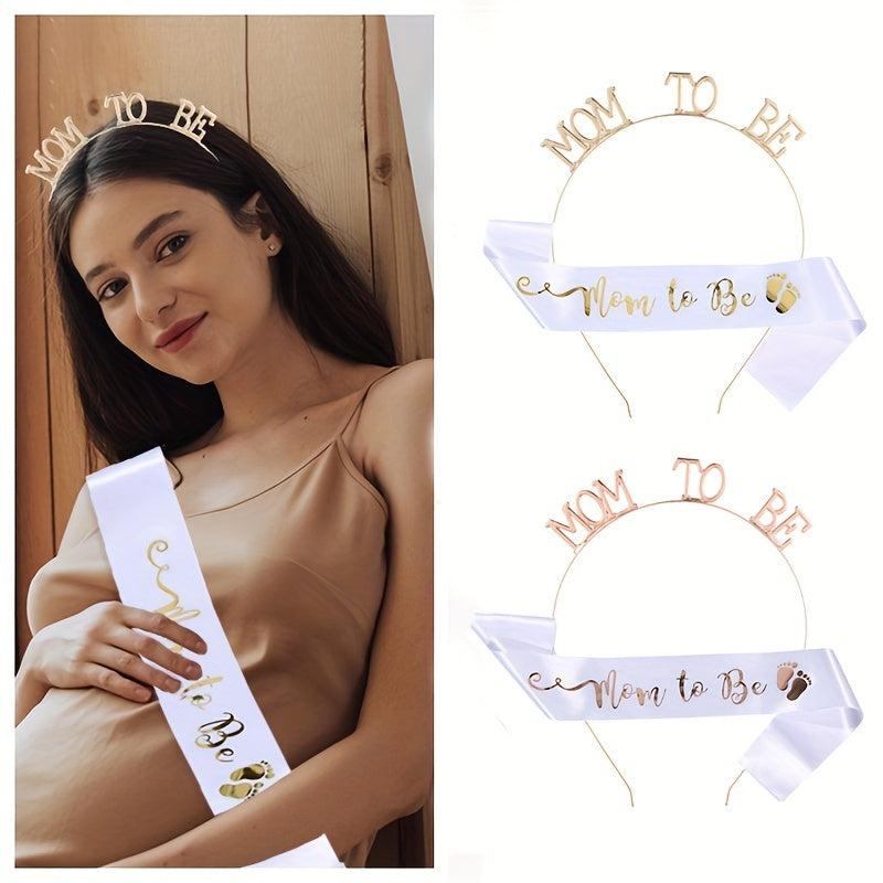 MOM TO BE Headband Sash Set Mother Style Headdress Ribbon Suit