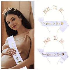 MOM TO BE Headband Sash Set Mother Style Headdress Ribbon Suit
