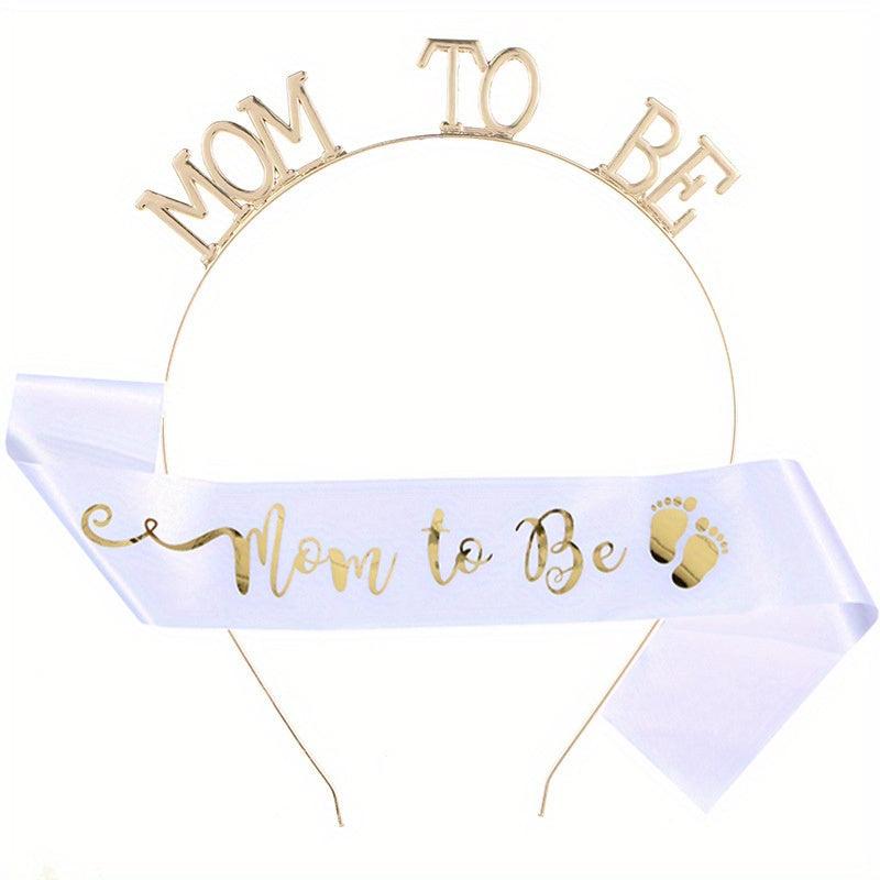 MOM TO BE Headband Sash Set Mother Style Headdress Ribbon Suit