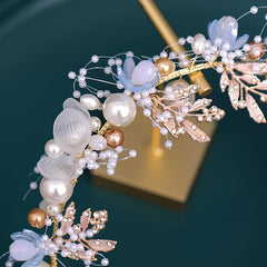 Faux Pearl Flower Headband For Brides