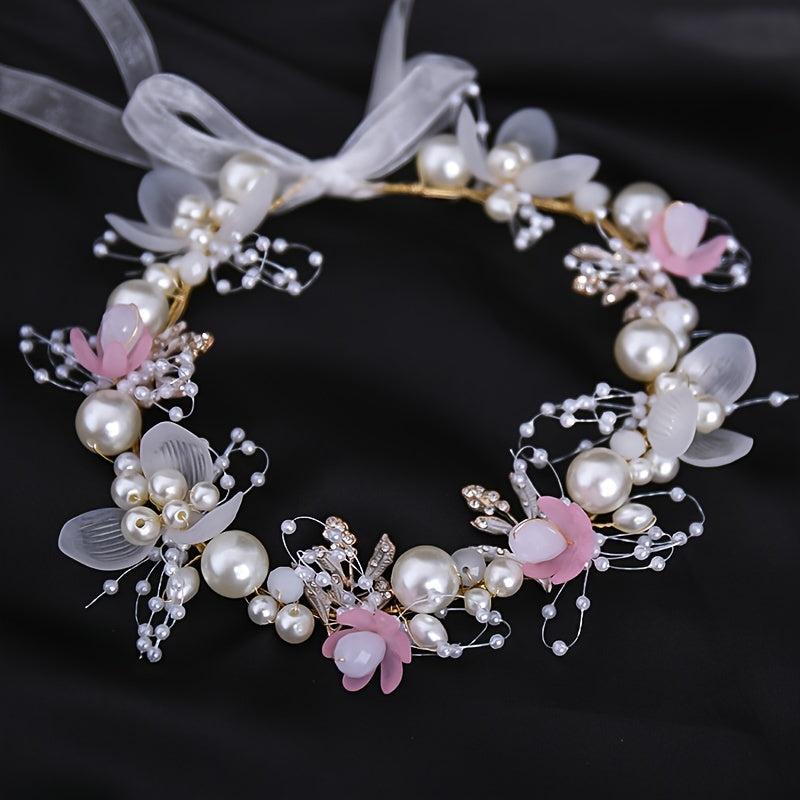 Faux Pearl Flower Headband For Brides