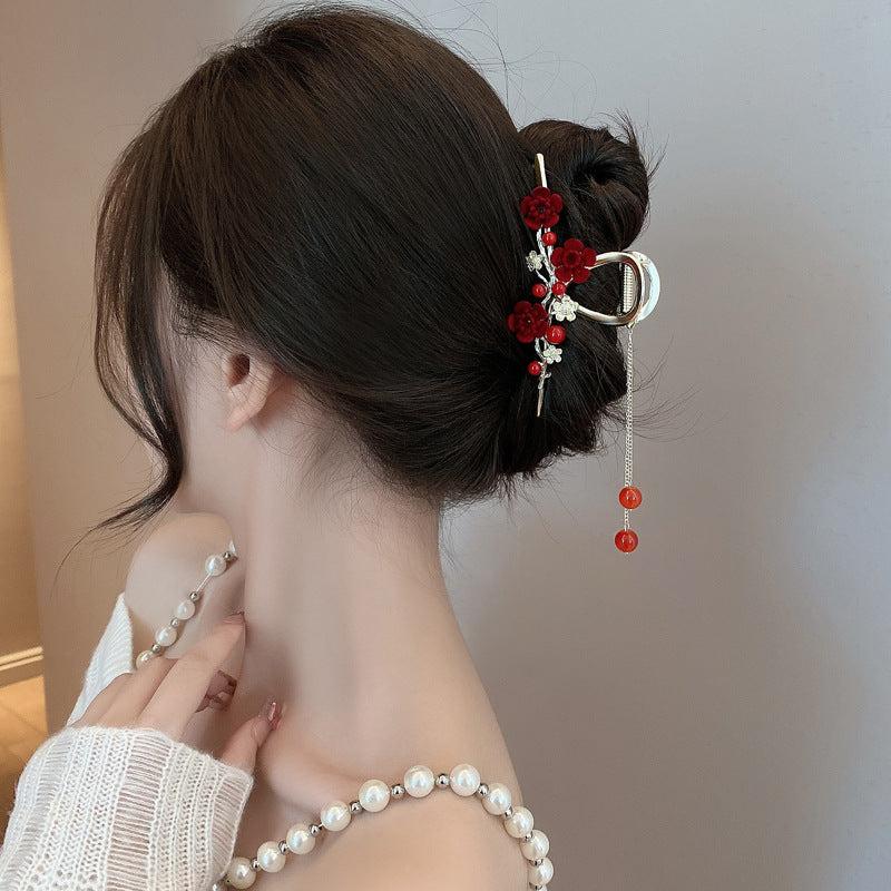 Red Plum Blossom Hair Claw Chinese Style Flower Claw Clip