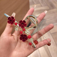 Red Plum Blossom Hair Claw Chinese Style Flower Claw Clip